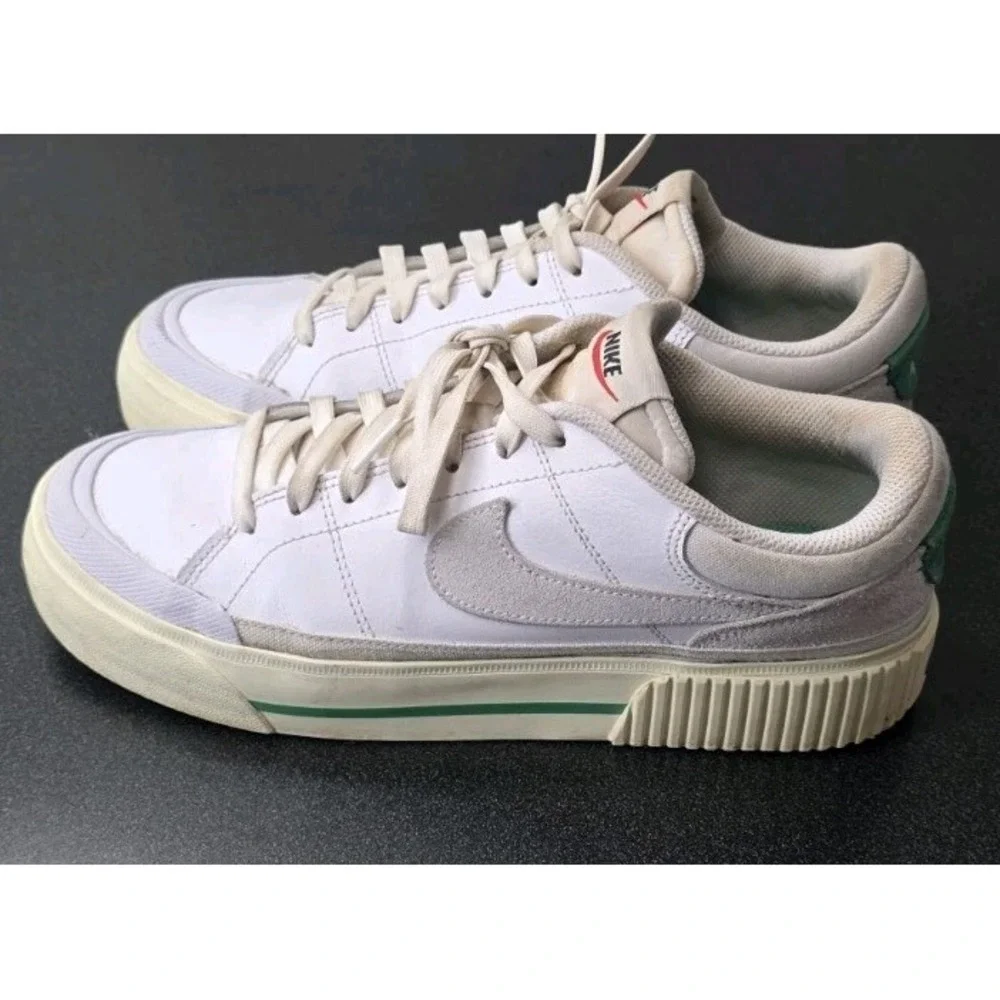 NIKE COURT LEGACY LIFT WHITE-SUMMIT Green SZ 10 Platform Sneaker Shoe Lace Up